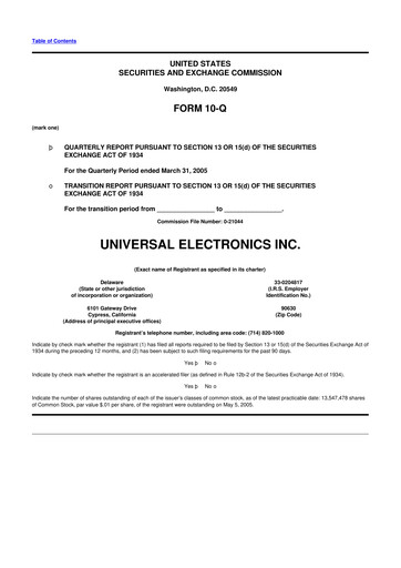 Miniature Universal Electronics 10-Q Rapport trimestriel  