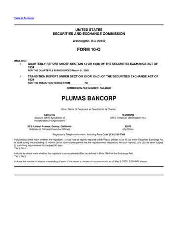 Miniature Plumas Bancorp 10-Q Rapport trimestriel  