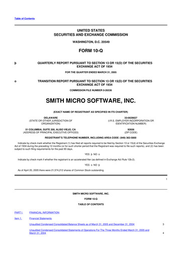 Miniature Smith Micro Software
 10-Q Rapport trimestriel  