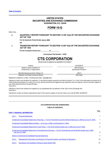 Miniature CTS Corporation 10-Q Rapport trimestriel  