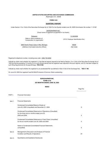 Thumbnail BorgWarner 10-Q Quarterly Report FY 