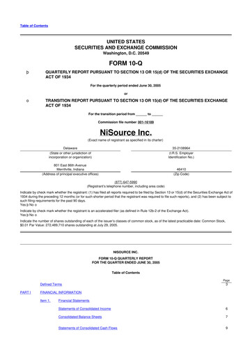 Thumbnail NiSource
 10-Q Quarterly Report FY 