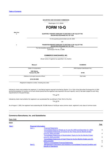 Thumbnail Commerce Bancshares
 10-Q Quarterly Report FY 