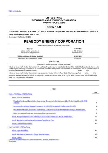 Miniature Peabody Energy
 10-Q Rapport trimestriel  