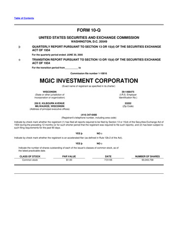Thumbnail MGIC Investment
 10-Q Quarterly Report FY 