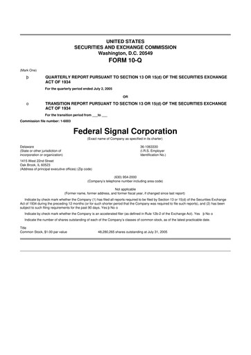 Thumbnail Federal Signal 10-Q Quarterly Report FY 
