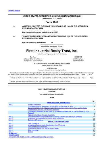 Thumbnail First Industrial Realty Trust 10-Q Quarterly Report FY 