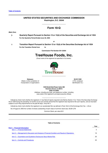 Miniature TreeHouse Foods
 10-Q Rapport trimestriel  