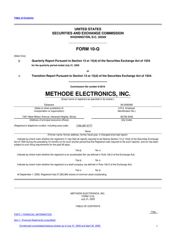 Thumbnail Methode Electronics
 10-Q Quarterly Report FY 