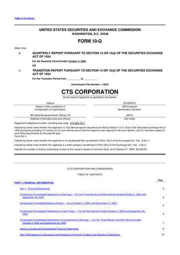 Miniature CTS Corporation 10-Q Rapport trimestriel  