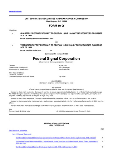 Thumbnail Federal Signal 10-Q Quarterly Report FY 