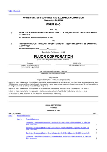 Thumbnail Fluor Corporation
 10-Q Quarterly Report FY 