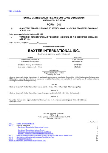 Thumbnail Baxter 10-Q Quarterly Report FY 