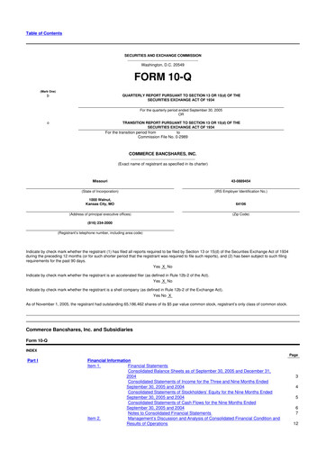 Thumbnail Commerce Bancshares
 10-Q Quarterly Report FY 