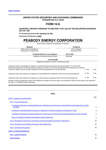 Miniature Peabody Energy
 10-Q Rapport trimestriel  