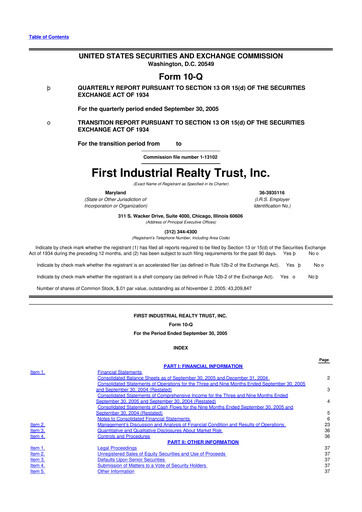 Thumbnail First Industrial Realty Trust 10-Q Quarterly Report FY 