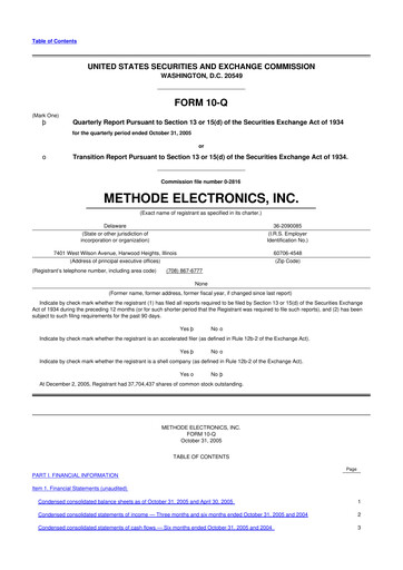 Thumbnail Methode Electronics
 10-Q Quarterly Report FY 
