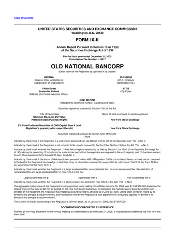 Miniature Old National Bank
 10-K Rapport annuel 
