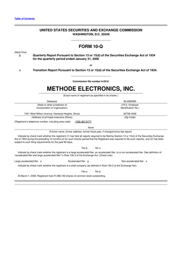 Thumbnail Methode Electronics
 10-Q Quarterly Report FY 
