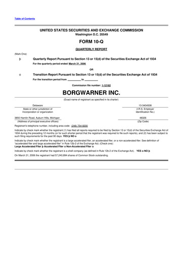 Thumbnail BorgWarner 10-Q Quarterly Report FY 