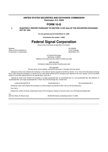 Thumbnail Federal Signal 10-Q Quarterly Report FY 