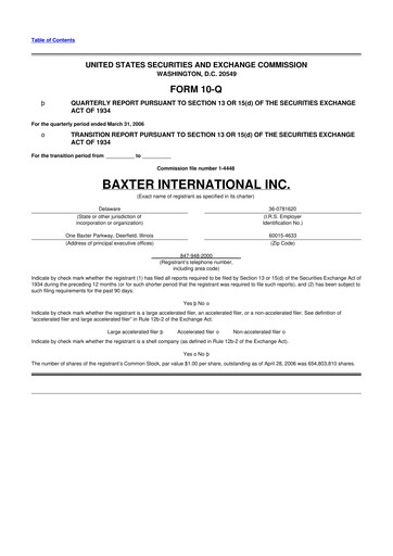 Thumbnail Baxter 10-Q Quarterly Report FY 
