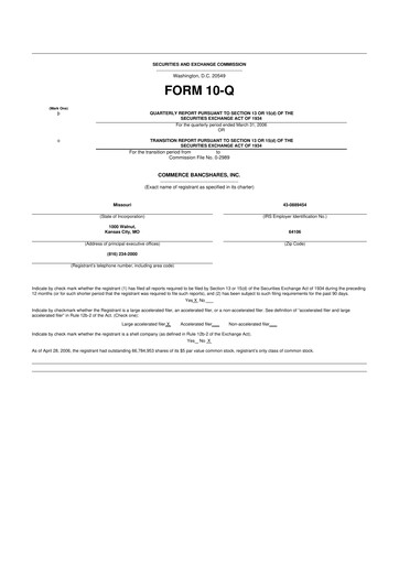 Thumbnail Commerce Bancshares
 10-Q Quarterly Report FY 