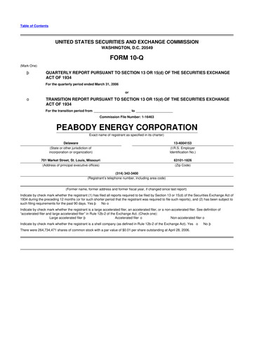 Miniature Peabody Energy
 10-Q Rapport trimestriel  