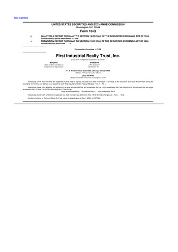 Thumbnail First Industrial Realty Trust 10-Q Quarterly Report FY 