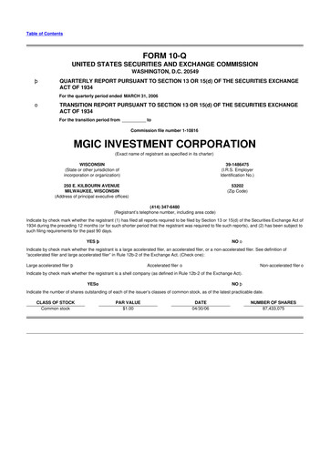 Thumbnail MGIC Investment
 10-Q Quarterly Report FY 