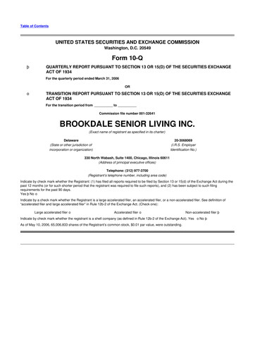 Thumbnail Brookdale Senior Living
 10-Q Quarterly Report FY 