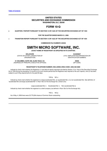 Miniature Smith Micro Software
 10-Q Rapport trimestriel  