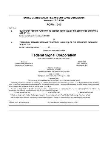 Thumbnail Federal Signal 10-Q Quarterly Report FY 