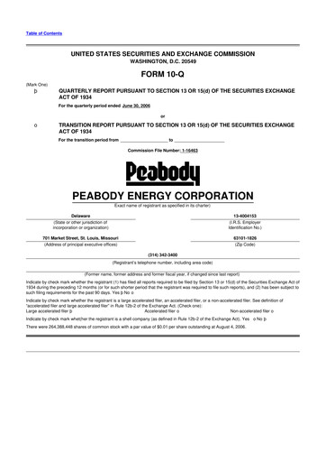 Miniature Peabody Energy
 10-Q Rapport trimestriel  