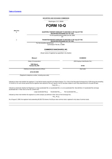 Thumbnail Commerce Bancshares
 10-Q Quarterly Report FY 