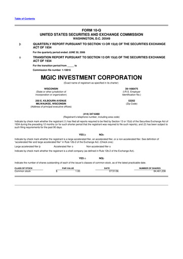Thumbnail MGIC Investment
 10-Q Quarterly Report FY 
