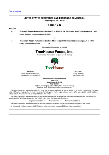 Miniature TreeHouse Foods
 10-Q Rapport trimestriel  