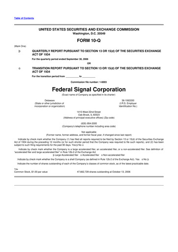 Thumbnail Federal Signal 10-Q Quarterly Report FY 