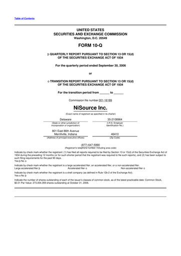 Thumbnail NiSource
 10-Q Quarterly Report FY 