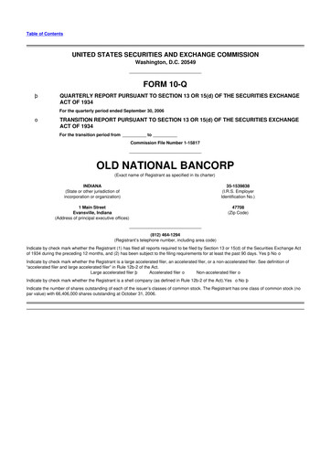 Miniature Old National Bank
 10-Q Rapport trimestriel  