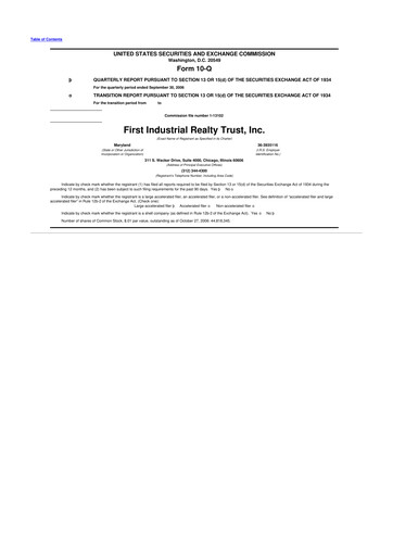 Thumbnail First Industrial Realty Trust 10-Q Quarterly Report FY 