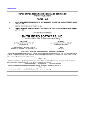 Miniature Smith Micro Software
 10-Q Rapport trimestriel  