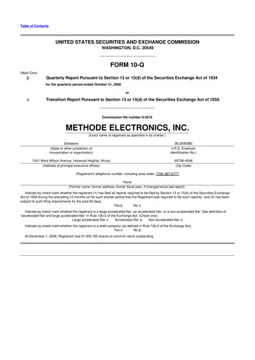 Thumbnail Methode Electronics
 10-Q Quarterly Report FY 