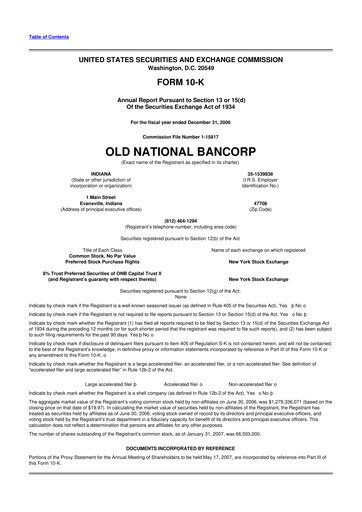 Miniature Old National Bank
 10-K Rapport annuel 