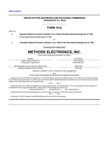 Thumbnail Methode Electronics
 10-Q Quarterly Report FY 