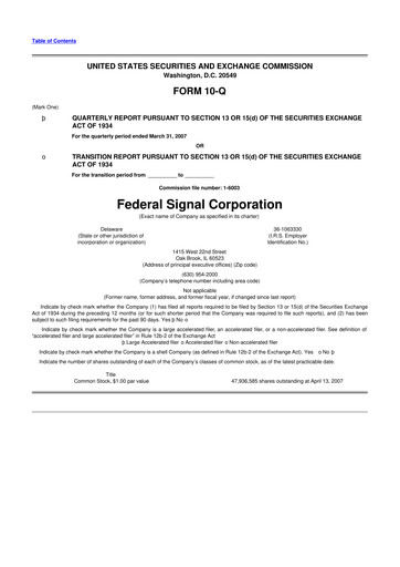 Thumbnail Federal Signal 10-Q Quarterly Report FY 