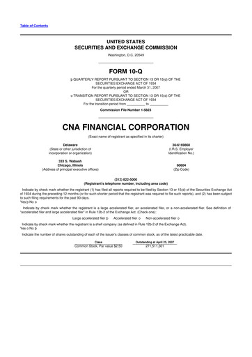 Thumbnail CNA Financial 10-Q Quarterly Report FY 