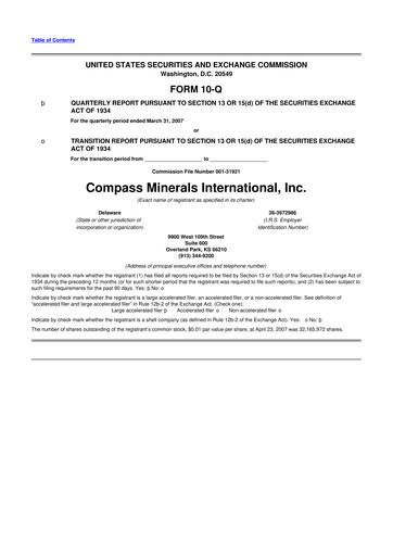 Thumbnail Compass Minerals 10-Q Quarterly Report FY 