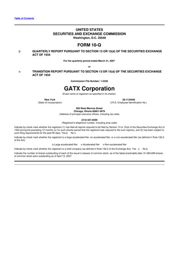 Miniature GATX 10-Q Rapport trimestriel  