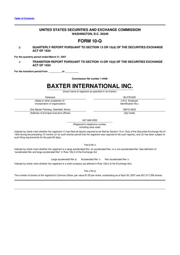 Thumbnail Baxter 10-Q Quarterly Report FY 